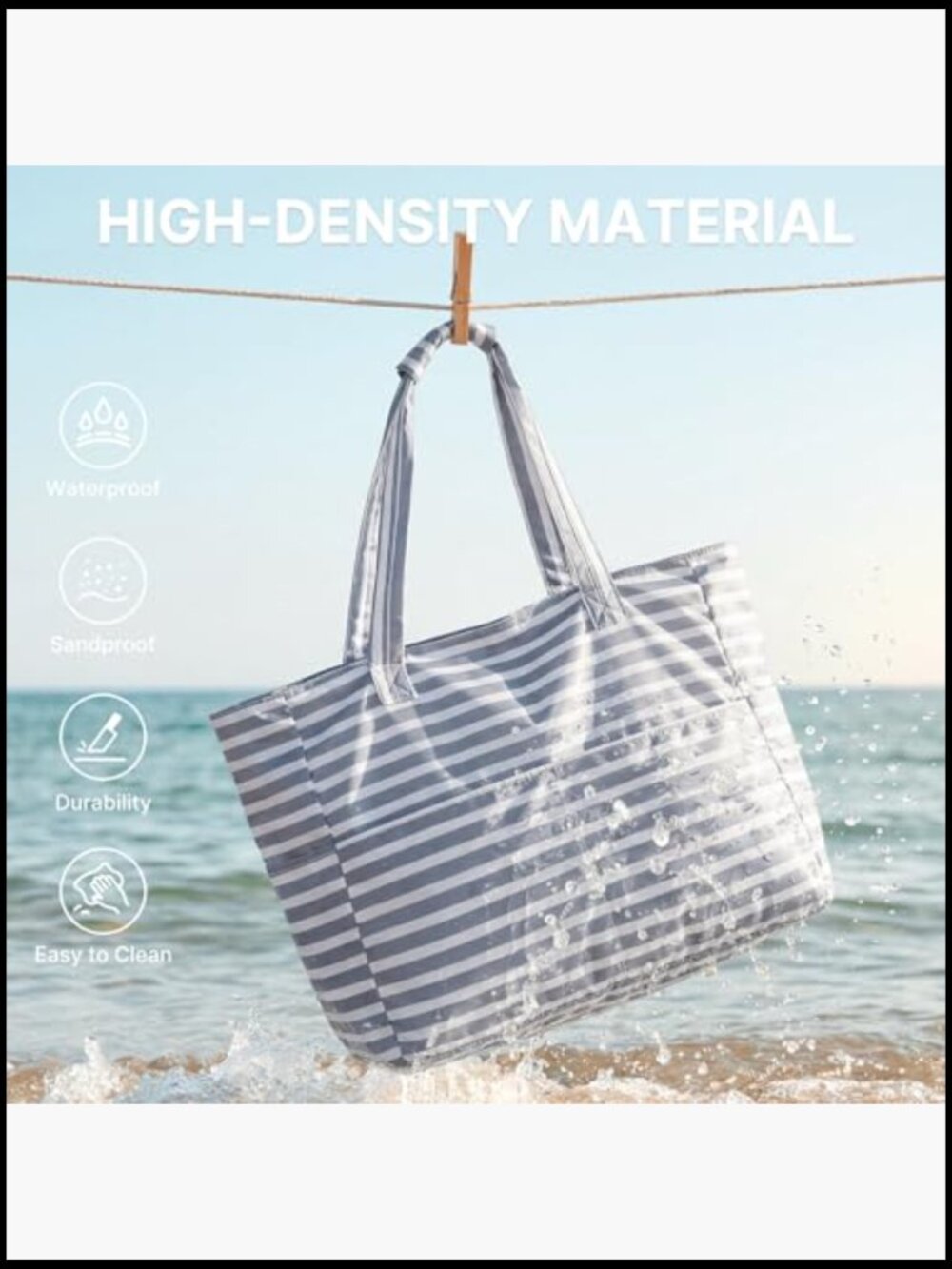 Extra Large Foldable Beach Tote with Zipper, Waterproof Sandproof for Travel - Picture 5 of 7